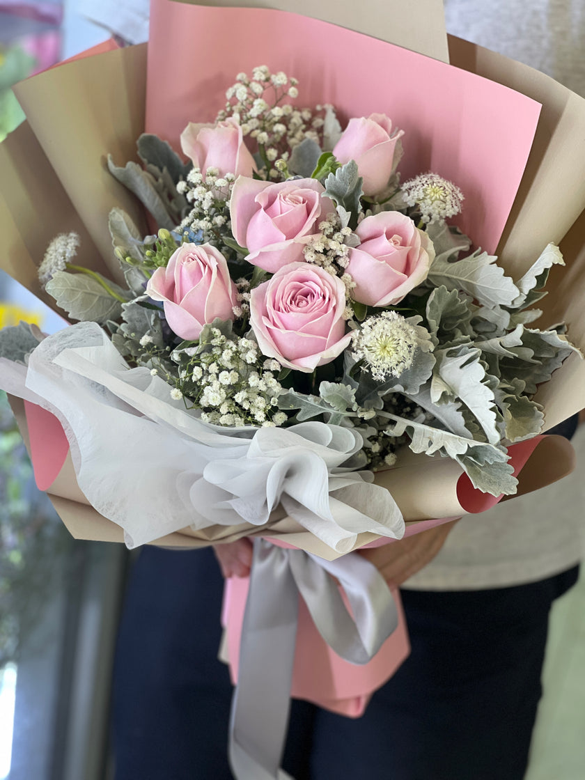 [ 想見您 ] 6枝粉紅玫瑰花束