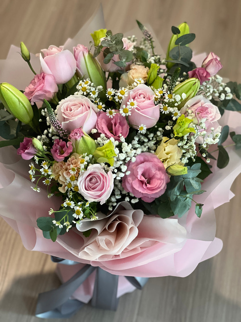 實物拍攝絕不調色仙氣粉紅百合花束You N Me Floral