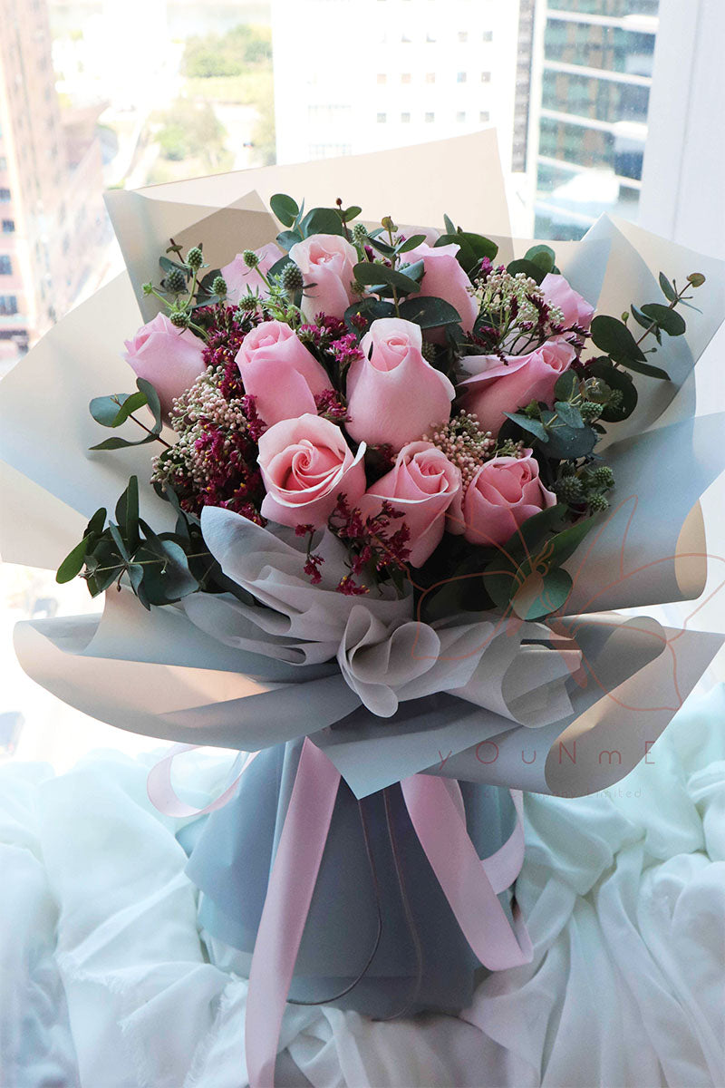 [I just want to be romantic with you] 12 pink rose bouquets