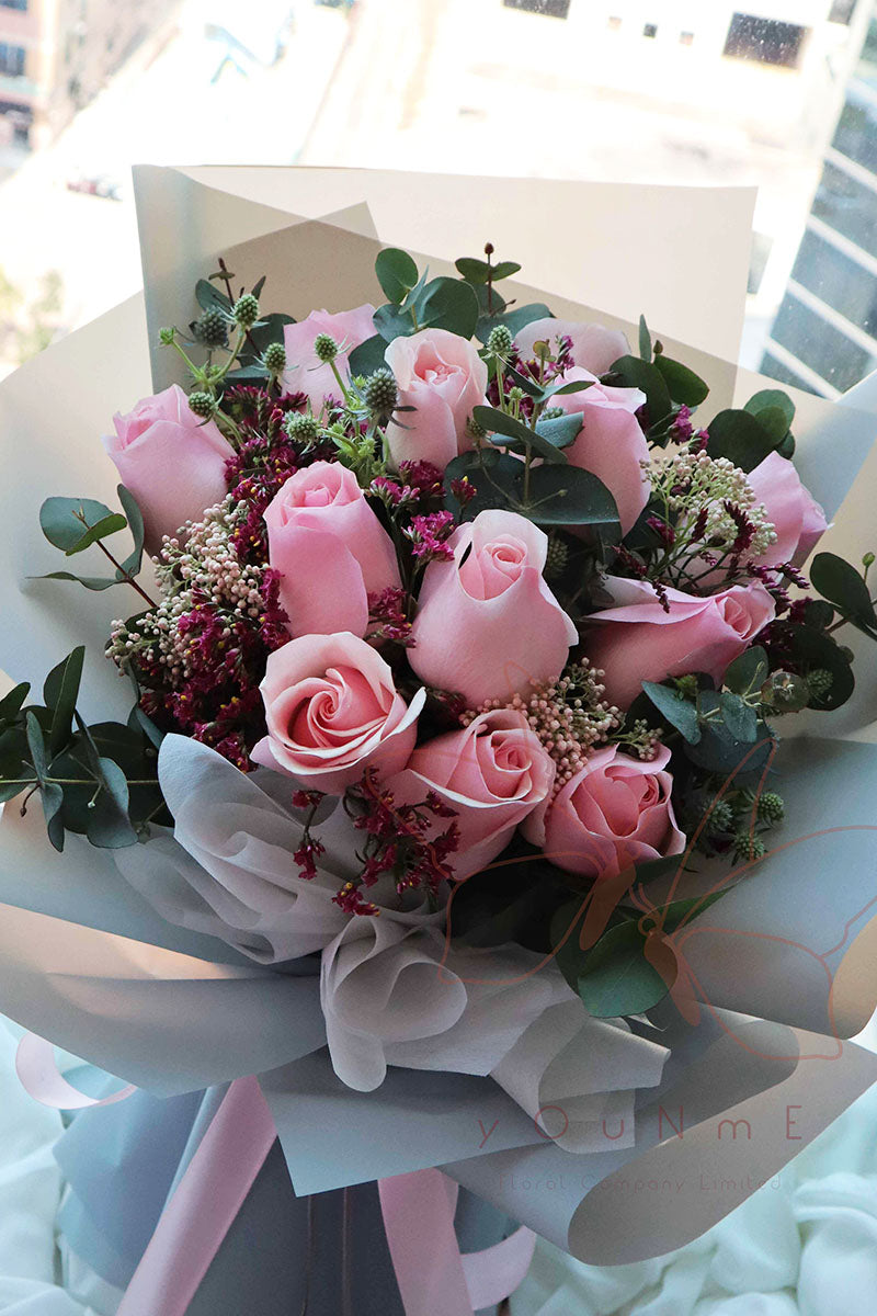 [I just want to be romantic with you] 12 pink rose bouquets