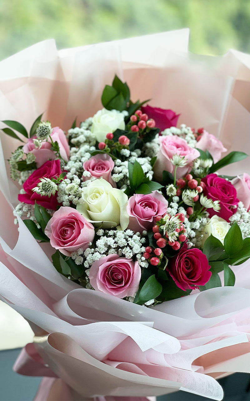 [Amusement Park] 15 mixed color rose bouquet