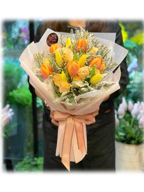 [Natural] Dutch Two-Color Tulip Rose Bouquet