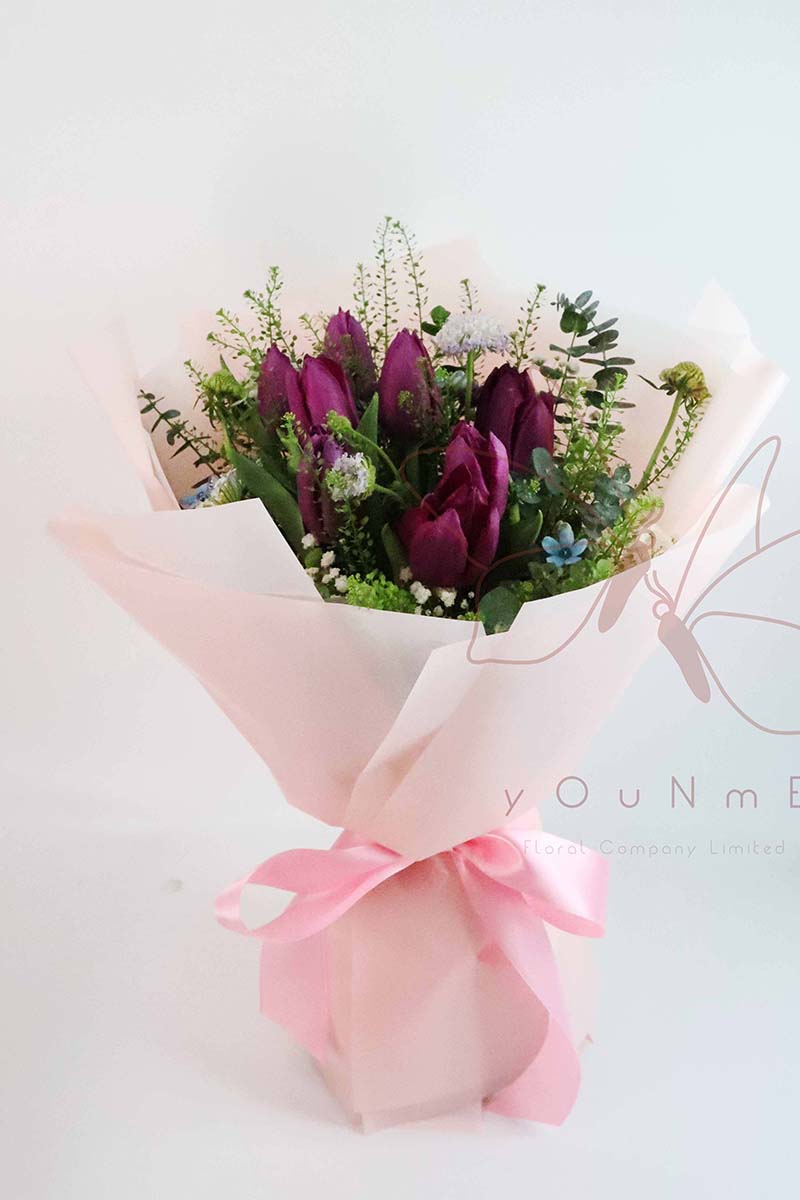 [Fairy] 10 deep purple Dutch tulips bouquet