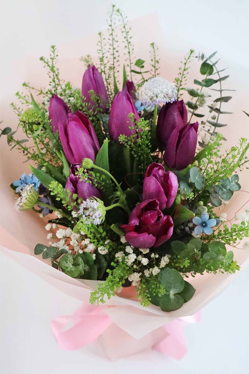 [Fairy] 10 deep purple Dutch tulips bouquet