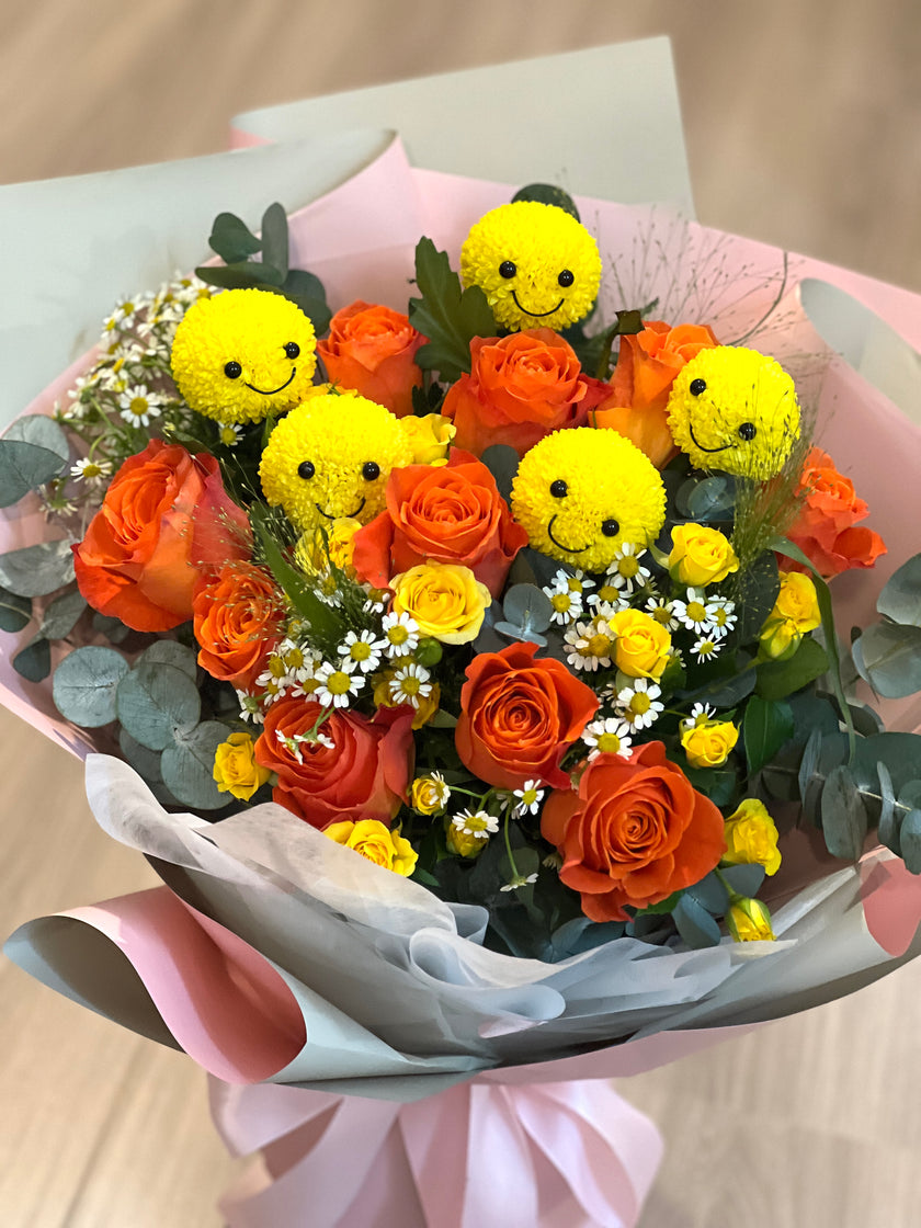 [Jumping for Joy] Ping Pong Chrysanthemum Orange Rose Bouquet