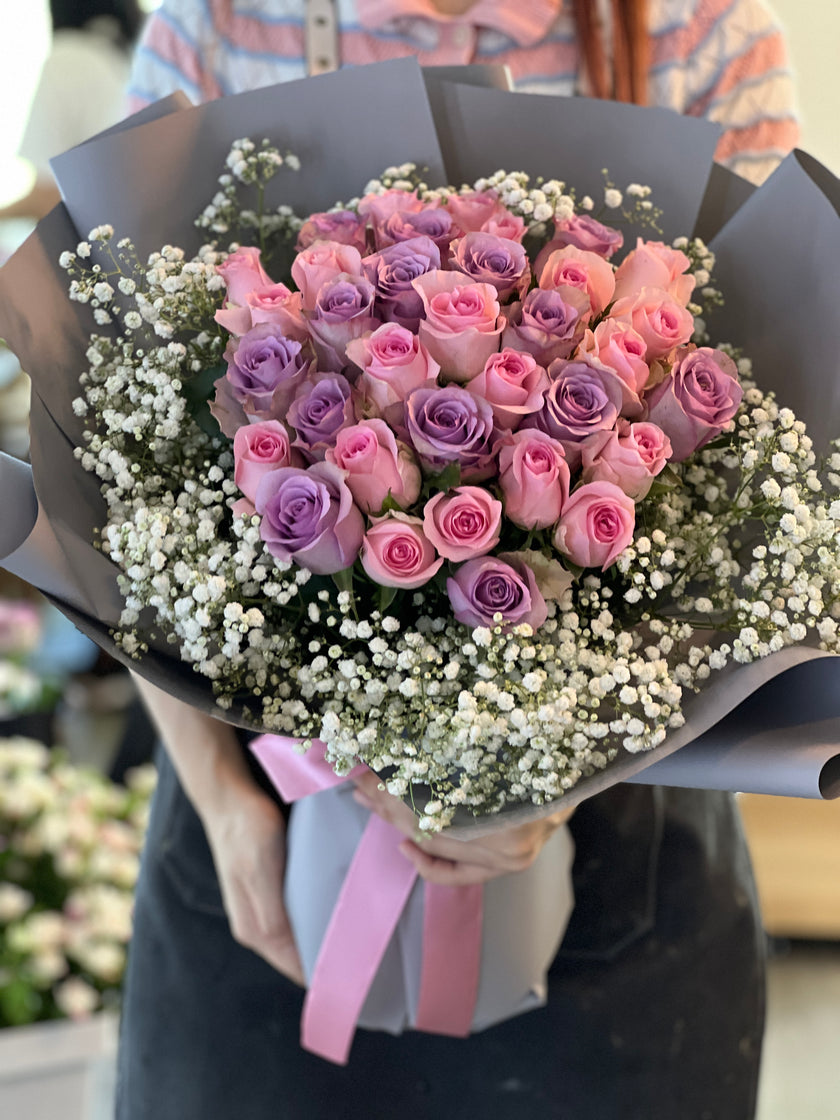 [I love you like this] 36 pink and purple roses with star bouquet
