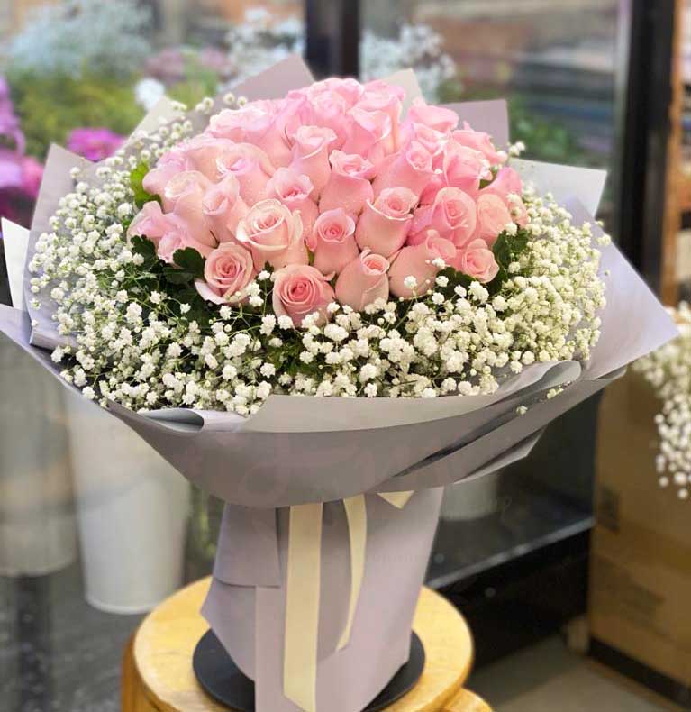 [As long as I have you, I will have you] 50 pink roses proposal bouquet