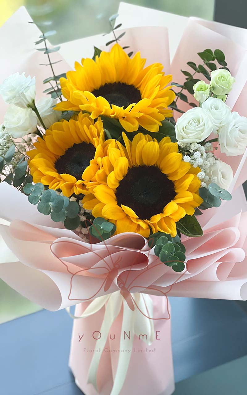 [Sunny] Sunflower and white platycodon bouquet