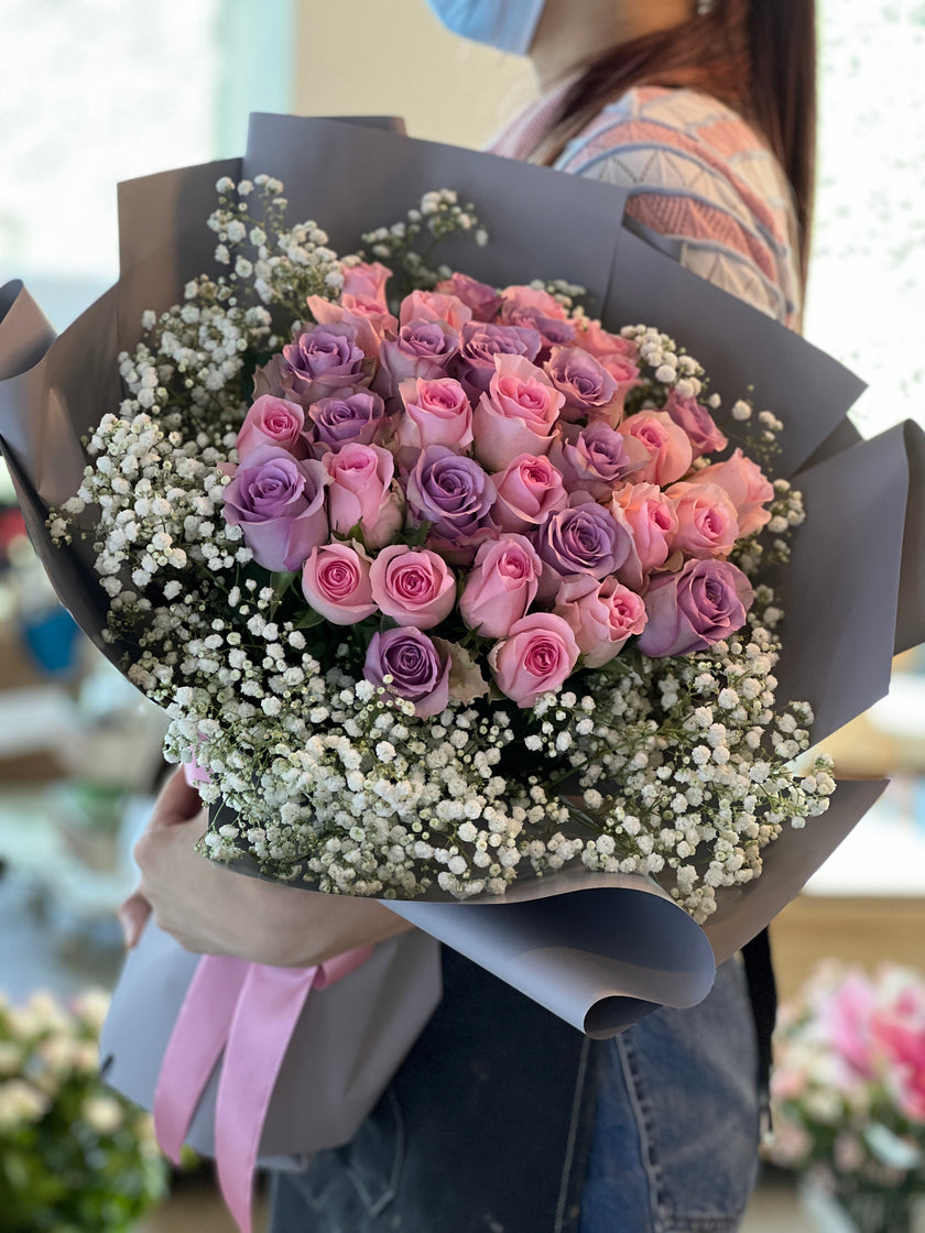 [I love you like this] 36 pink and purple roses with star bouquet