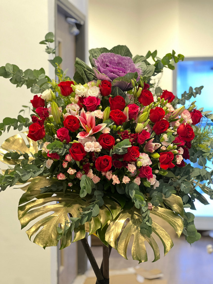 [Step by Step] Leaf Peony Lily Red Rose Opening Flower Basket