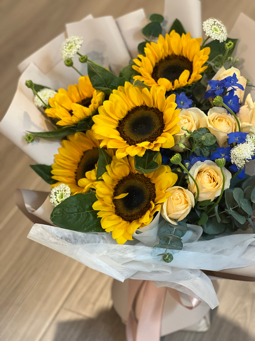 [ 陽光義歌 ] 向日葵香檳玫瑰花束