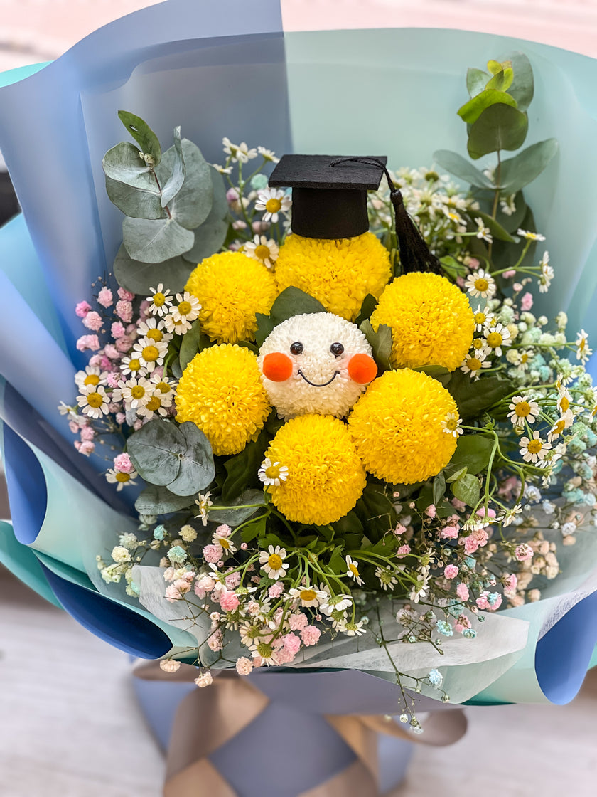 笑迎未來微笑乒乓菊畢業花束香港專業花藝師設計