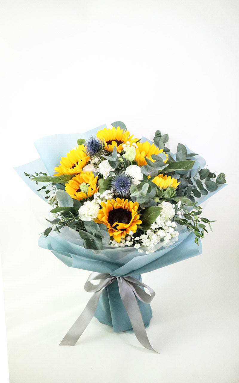 [Sunshine] Sunflower and white lisianthus bouquet