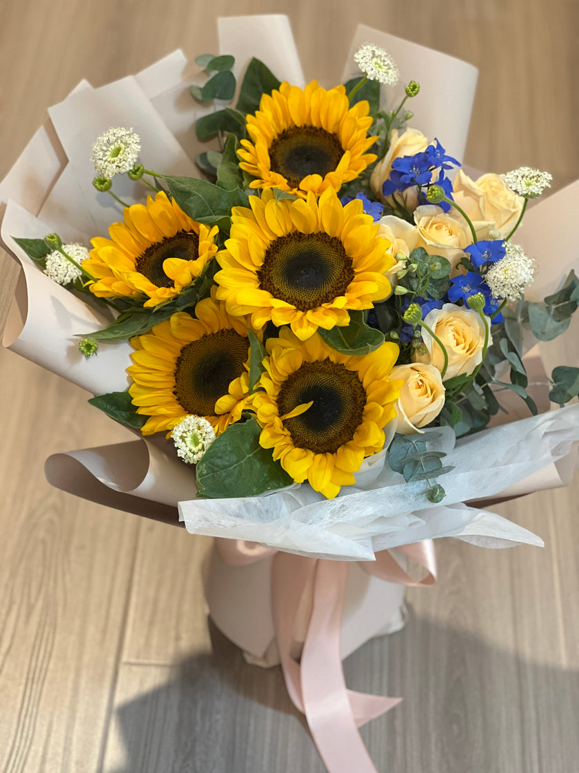 [ 陽光義歌 ] 向日葵香檳玫瑰花束