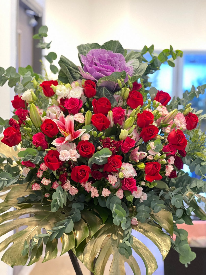 [Step by Step] Leaf Peony Lily Red Rose Opening Flower Basket