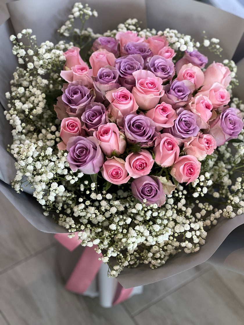 [I love you like this] 36 pink and purple roses with star bouquet