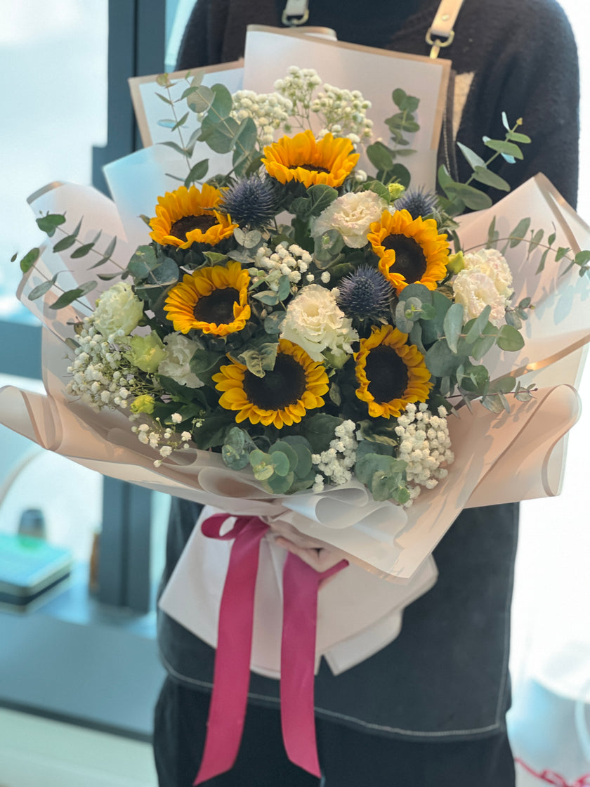 [Qiancheng] 6-stem sunflower and white platycodon bouquet
