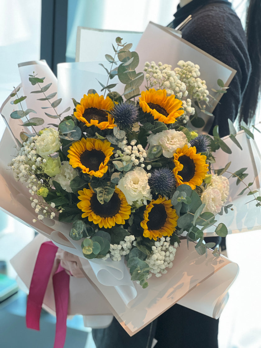 [Qiancheng] 6-stem sunflower and white platycodon bouquet