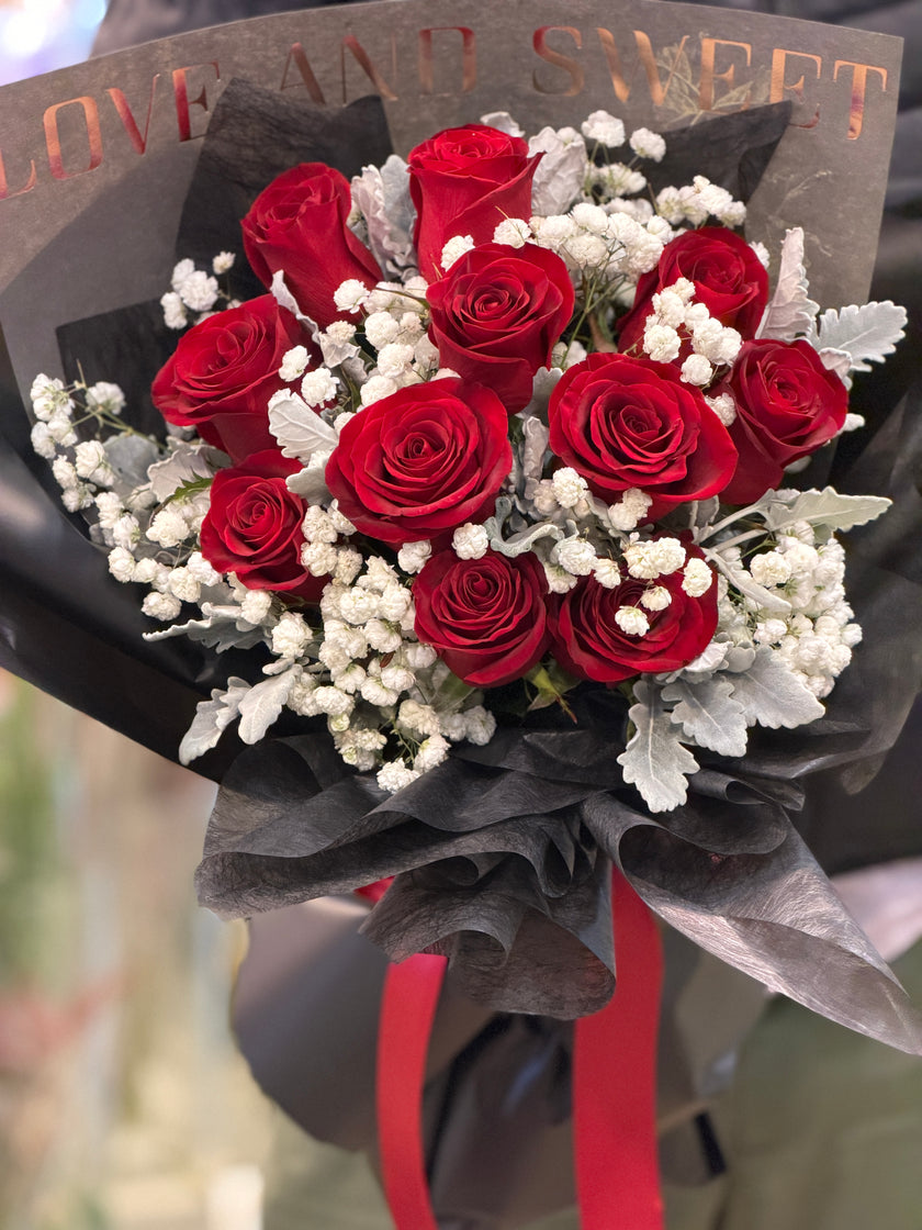 [ 一生星愛 ] 11 枝紅玫瑰滿天星情人節花束