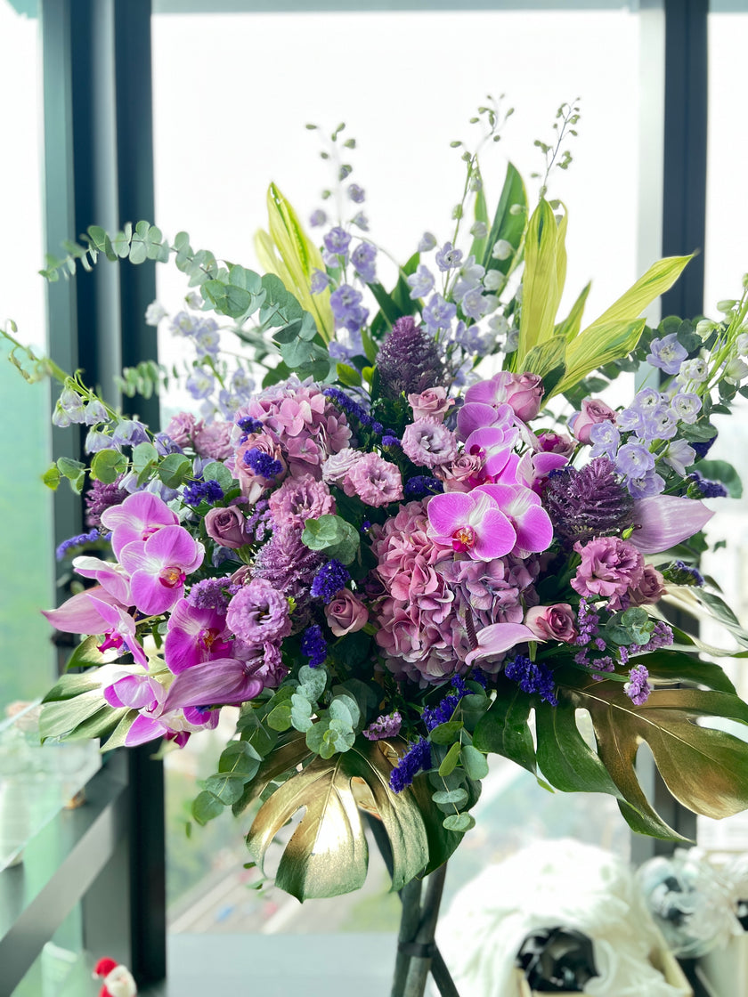 Purple Hydrangea and Phalaenopsis Open Flower Basket OB01
