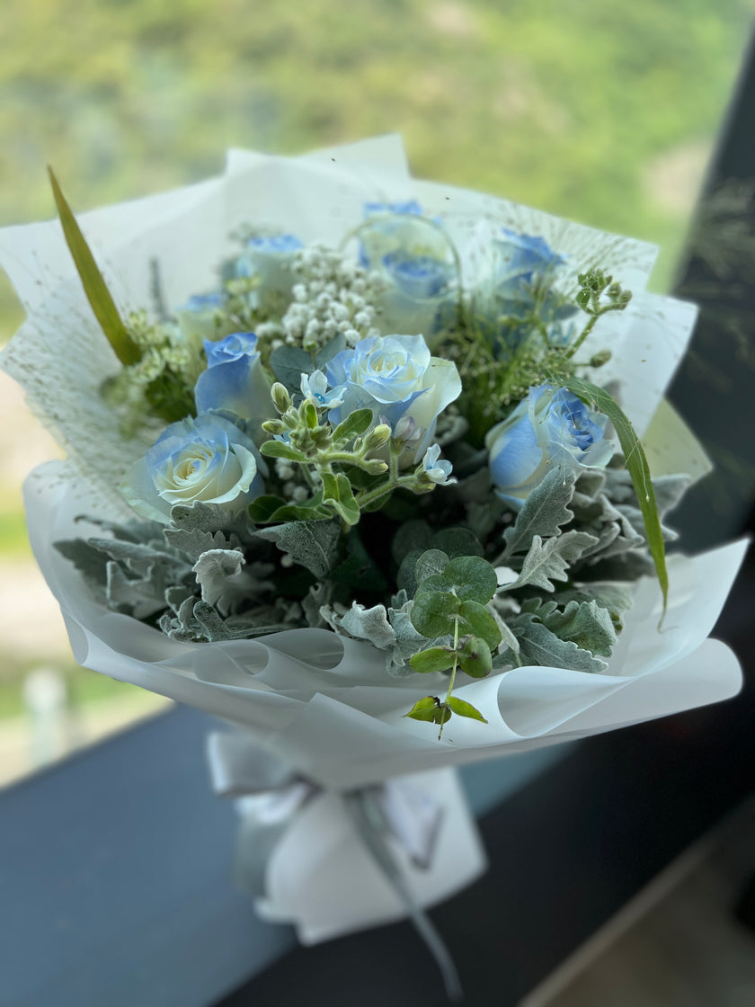 [Ice Blue Love] 9 ice blue rose bouquet