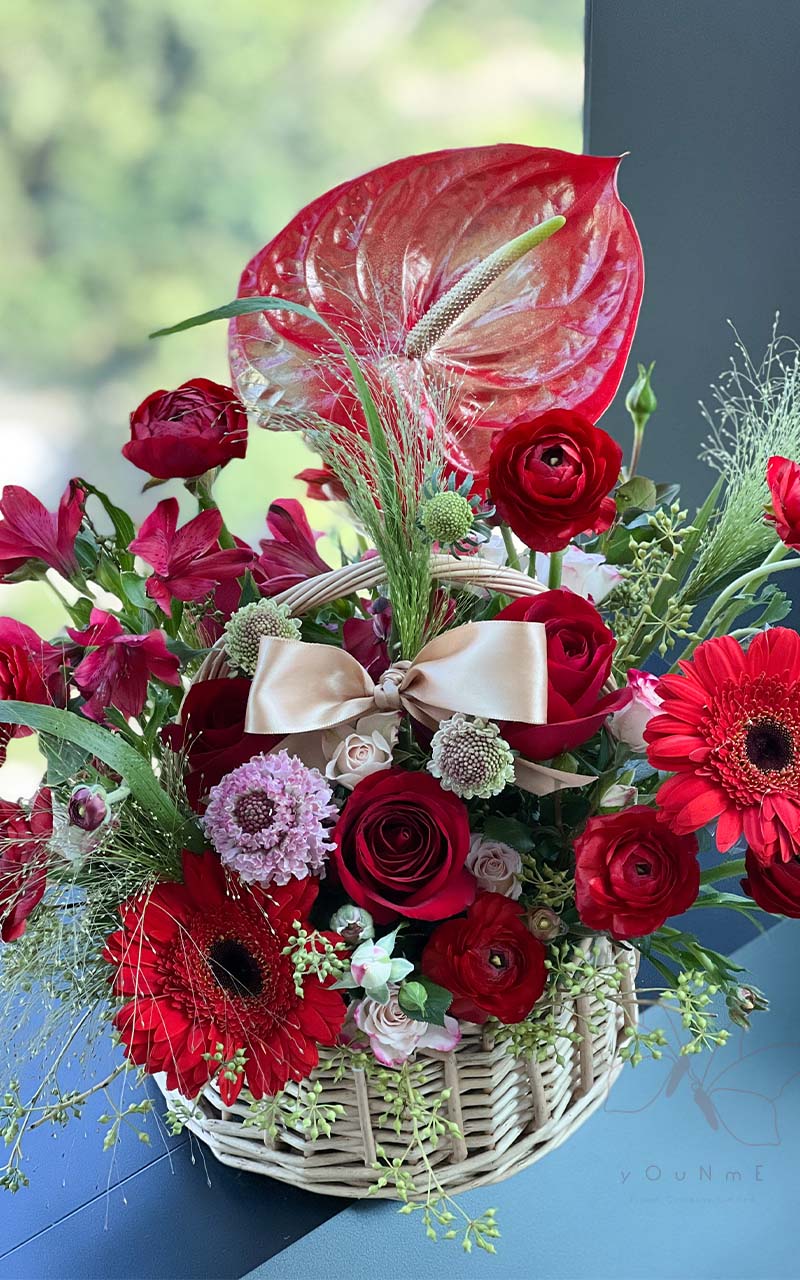 [ 紅．日 ] 小型鮮花籃 (YNM-617-R01)